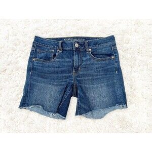 American Eagle Cutoff Super Stretch Midi Shorts Sz 12 Dark Wash